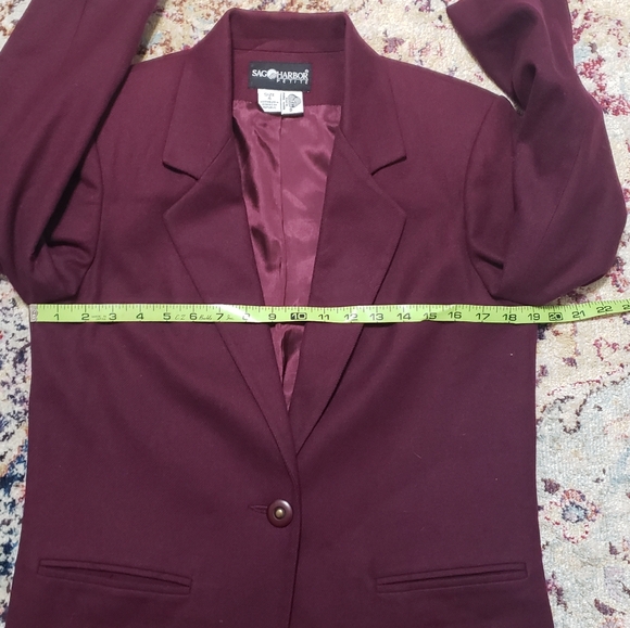 90s Vintage Sag Harbor 100% Wool Burgundy Blazer Size 4 Petite - Picture 9 of 11